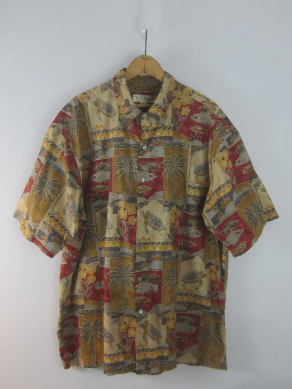 Tori Richard Men XL Red Blue Brown Turtles Fish Floral SS Lawn Shirt Cotton